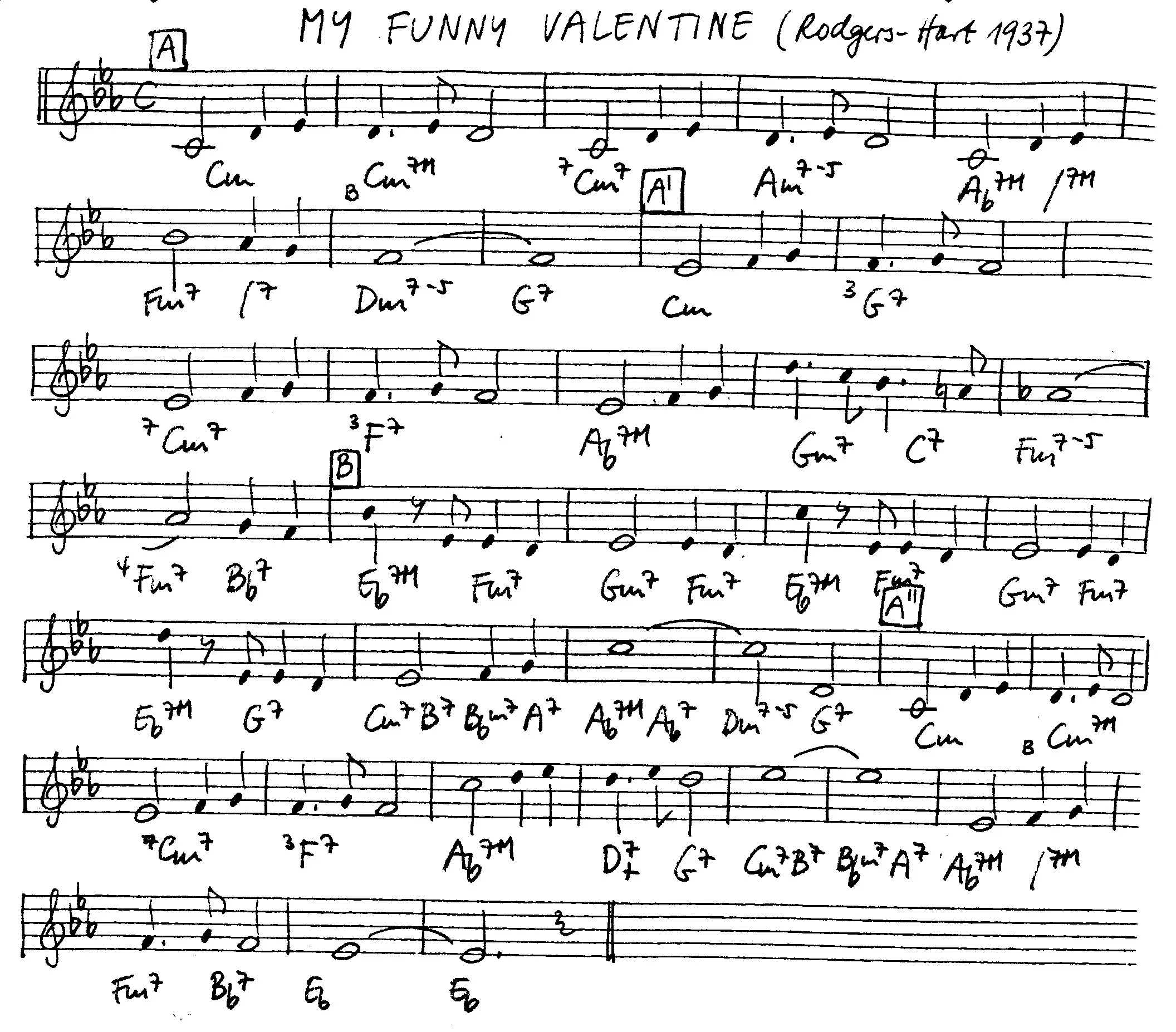 my funny valentine free jazz leadsheet - Courtesy of the Jungle Jazz Band